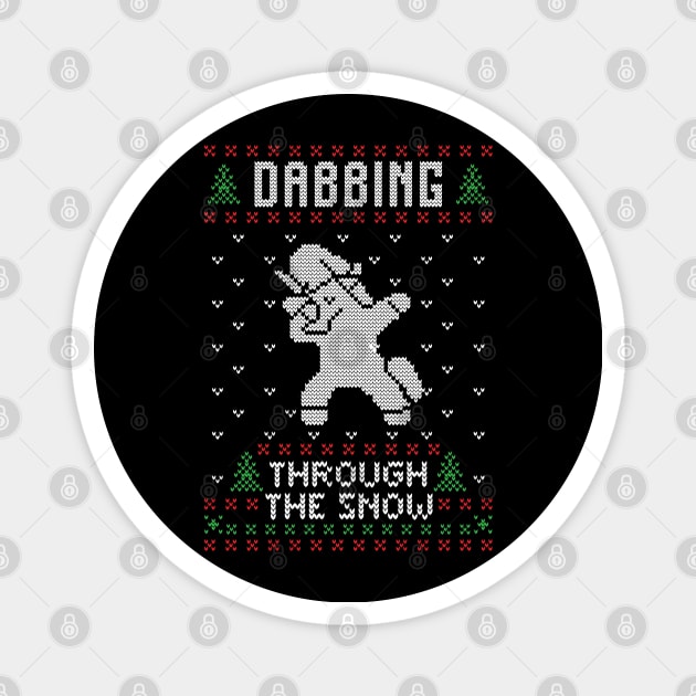 Dabbing Through The Snow - Funny Unicorn Ugly Christmas Sweater Magnet by BadDesignCo